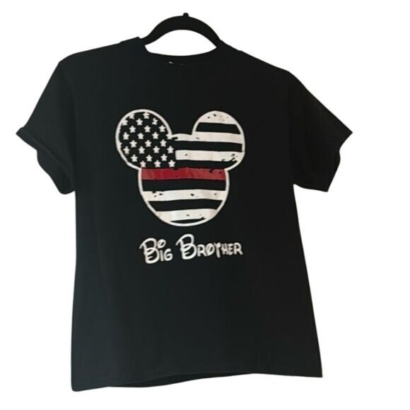 Big Brother Youth T-Shirt Black Mickey Patriotic Stars & Stripes Design 100% Cot - Picture 1 of 5